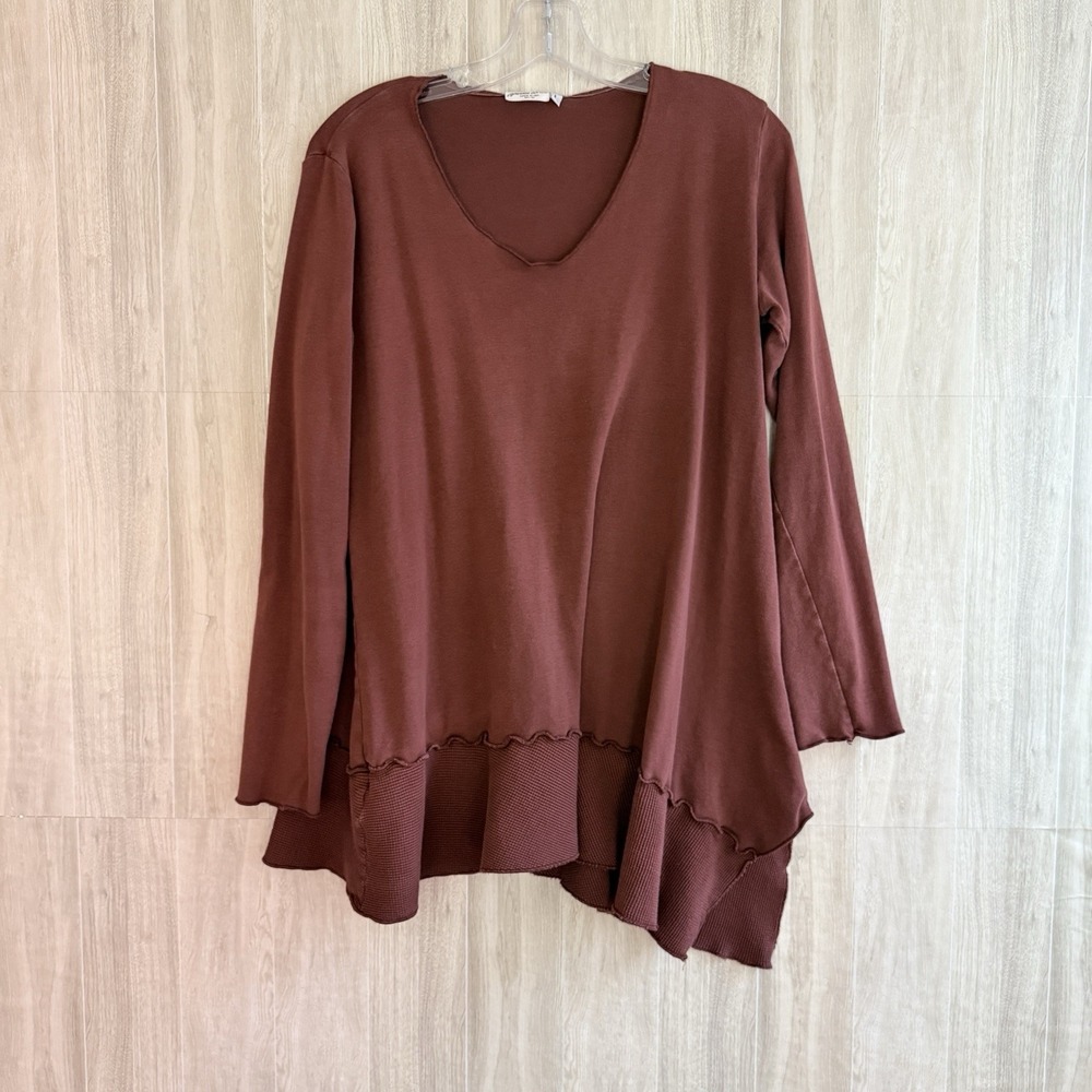 Prairie Cotton Top Women's L Tunic Asymmetrical Ruffle Hem Boho Lagenlook USA